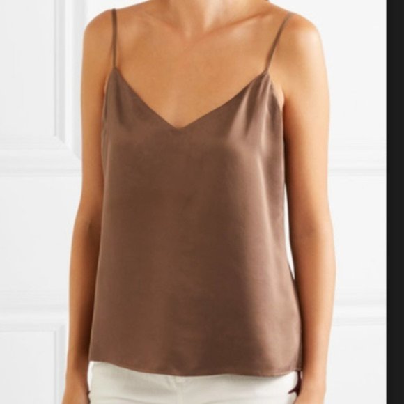 L'Agence Jane V-Neck Spaghetti Strap Silk Tank in Sparrow - Picture 1 of 7